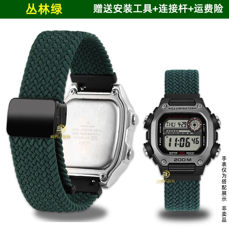 18mm Nylon Canvas Watch Strap for Casio DW-291H DW-290 W-218H W-219H - Knitted Replacement Wristband for Men