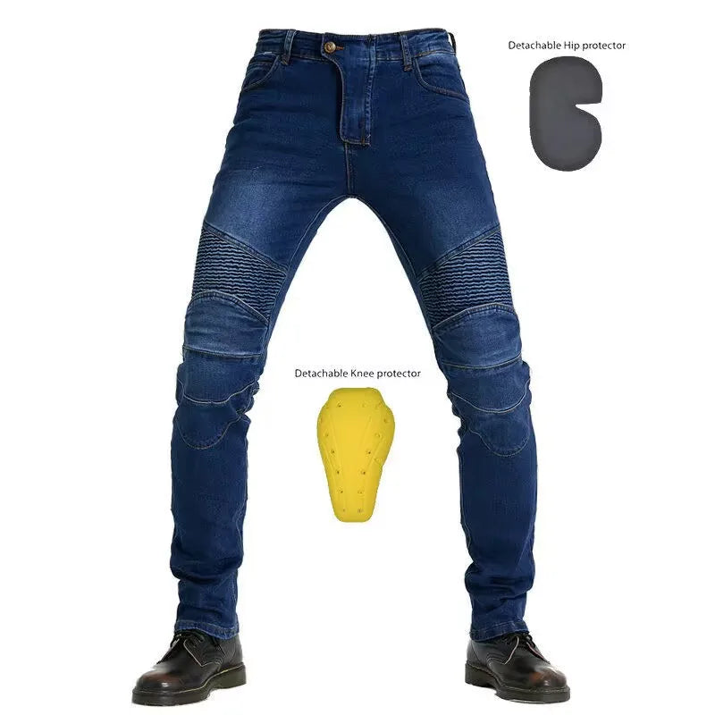 Men's Embroidery Motorcycle Jeans – Protective Gear with Belt, Motocross Pants for Driver License Test & Riding