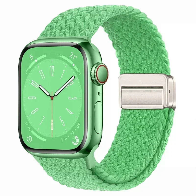 Nylon Braided Loop Apple Watch Band – Magnetic Metal Bracelet Strap for Ultra 2, Series 3–9 & SE (40mm–49mm) Adjustable Wristband