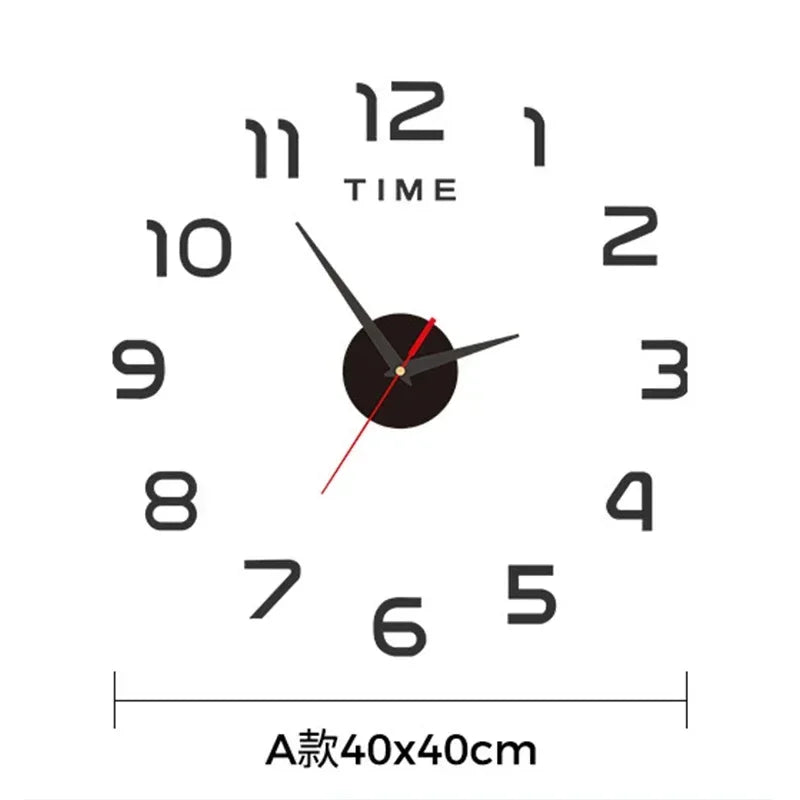 Large 3D DIY Silent Wall Clock — Simple Modern Punch-Free Wall Sticker in Black, Gold, or Silver