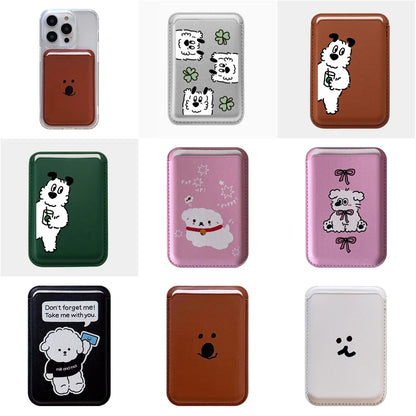 Cute Dog Cartoon Magnetic Phone Card Holder – Back Case Wallet for iPhone 15/14 with MagSafe Slot for ID & Bank Cards