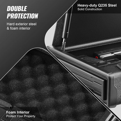 VEVOR Pistol Safe - Q235 Steel Biometric Quick-Access Firearm Lock Box for Secure Storage & Travel