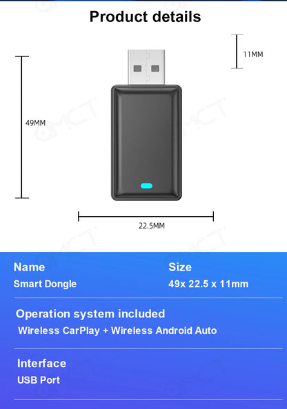 Tripodpie 2 in 1 Wireless CarPlay Adapter – Android Auto Smart USB Dongle, Plug & Play for Havel, Kia, Volvo, Audi, MG, VW, Hyundai, Jeep