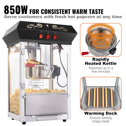 SucceBuy Commercial Popcorn Maker Machine — 850W Countertop Popper with 8oz Kettle, Makes 48 Cups