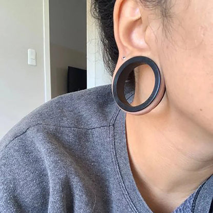 Pair of Supersize Black Silicone Double Flared Ear Tunnel Plugs — Flesh Gauge Expander Stretchers for Piercing