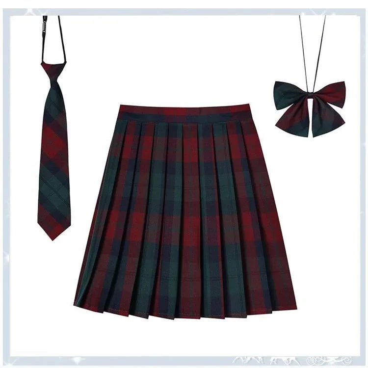 Women’s Plaid Pleated Skirt with Bowtie – XS-5XL Harajuku Preppy Mini Japanese School Uniform, Summer Kawaii Jupe