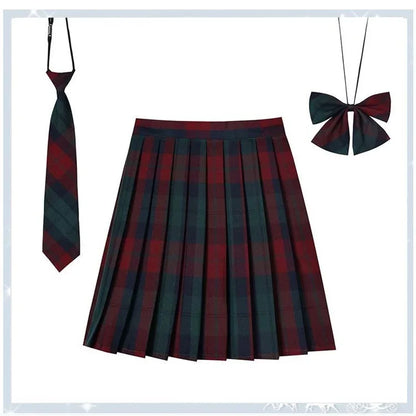 Women’s Plaid Pleated Skirt with Bowtie – XS-5XL Harajuku Preppy Mini Japanese School Uniform, Summer Kawaii Jupe