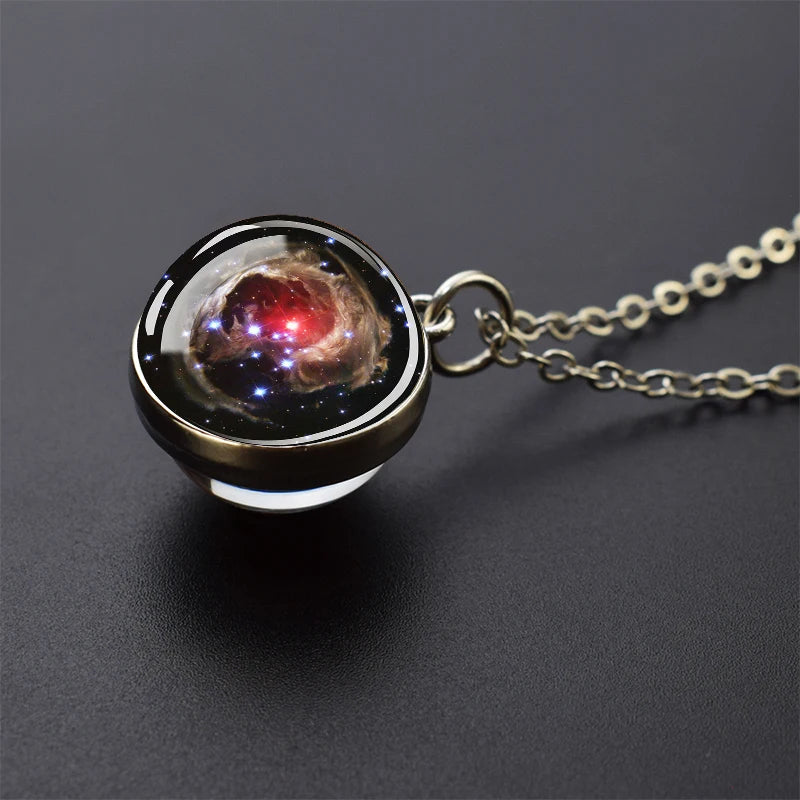 Solar System Planet Glass Ball Necklace – Moon, Earth, Jupiter & More Space-Themed Pendant for Women Fashion Gift