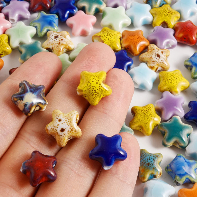10/20/30PCS Colorful Ceramic Animal Beads – 2mm Hole Clownfish, Turtle, Star & Conch Shell for DIY Jewelry, Bracelets & Crafts