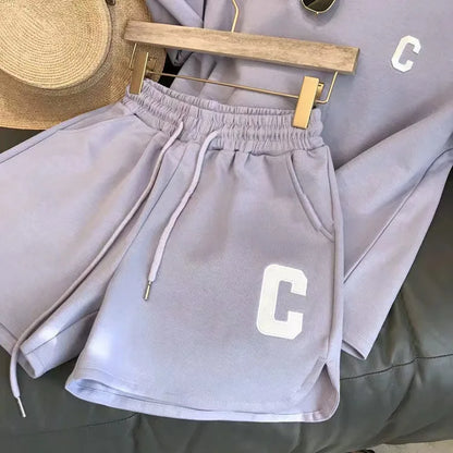 Women's 2-Piece Summer Pajamas Set – Loose Short Sleeve T-Shirt and Casual Shorts with Sports Letter Print, Large Size Homewear