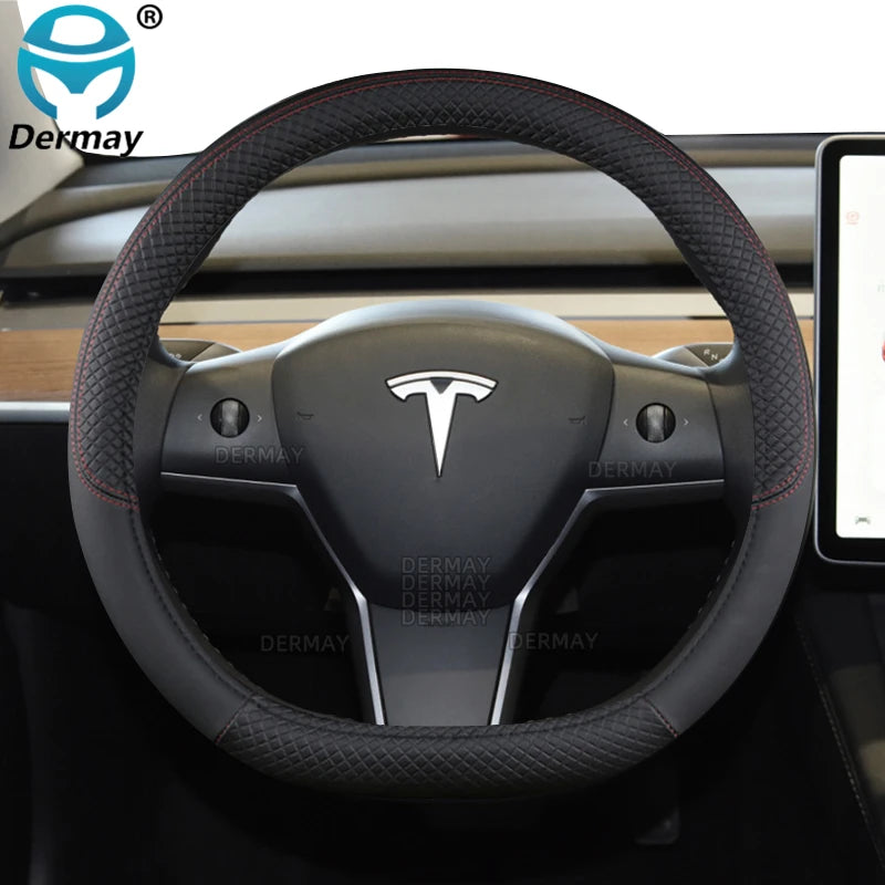 Tesla Model 3 Steering Wheel Cover – PU Leather Non-Slip Auto Accessory, 9 Colors (2016-2023)