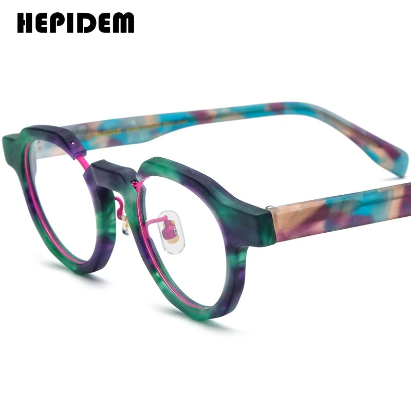 FONEX HEPIDEM Acetate Eyeglass Frames - Retro Round Vintage Eyewear for Men & Women