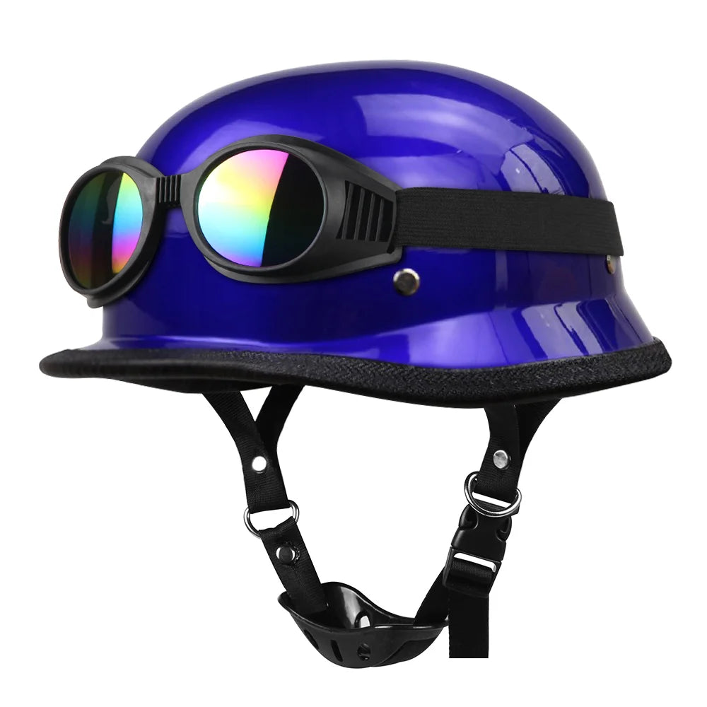 German Leather Motorcycle Half Helmet - Vintage Open Face Biker Helmet, DOT Certified, Casco Moto for S-XXL Sizes