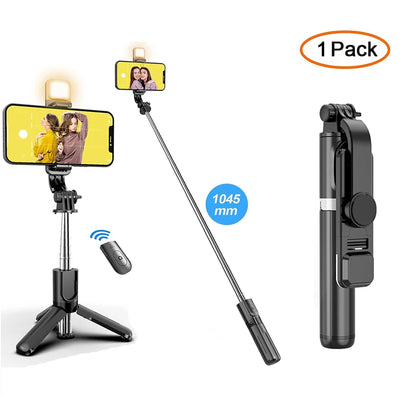 Wireless Bluetooth Selfie Stick Tripod – Foldable & Portable with Fill Light and Remote for iPhone & Android Phones
