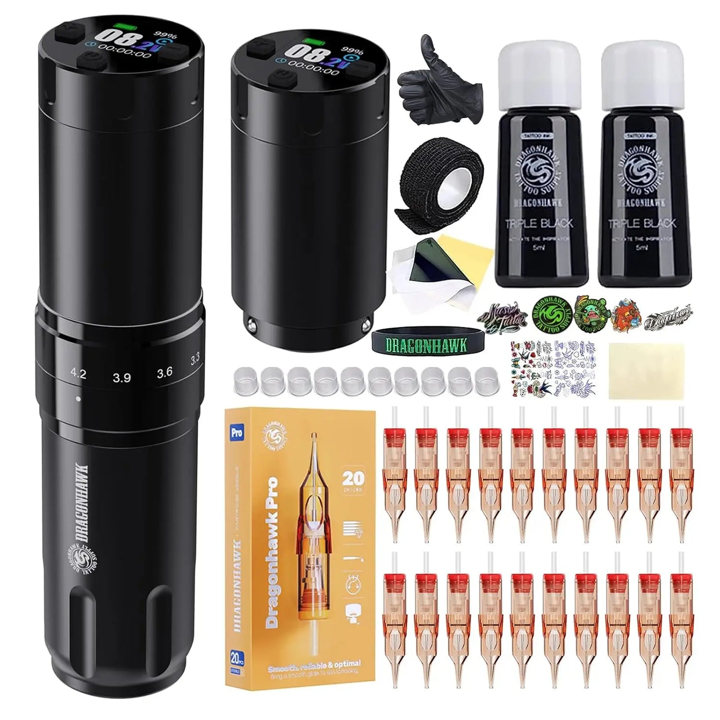 Dragonhawk Fold3 Tattoo Pen Machine - LED Digital Display Wireless 2200mAh Battery for Lining & Shading