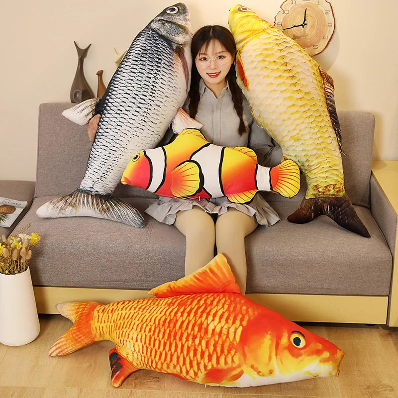 3D Goldfish Plush Pillow - Soft Realistic Carp Stuffed Animal Cushion Toy Gift