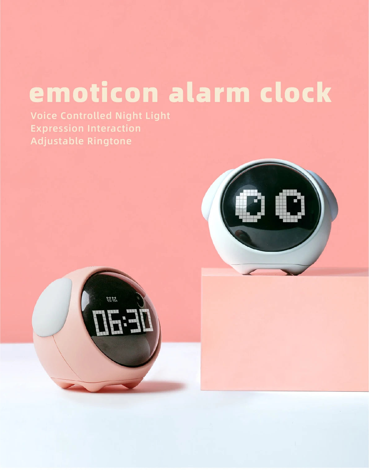 Cute Cartoon Digital Alarm Clock for Kids – Emotion Table Clock with Light for Bedroom & Desktop