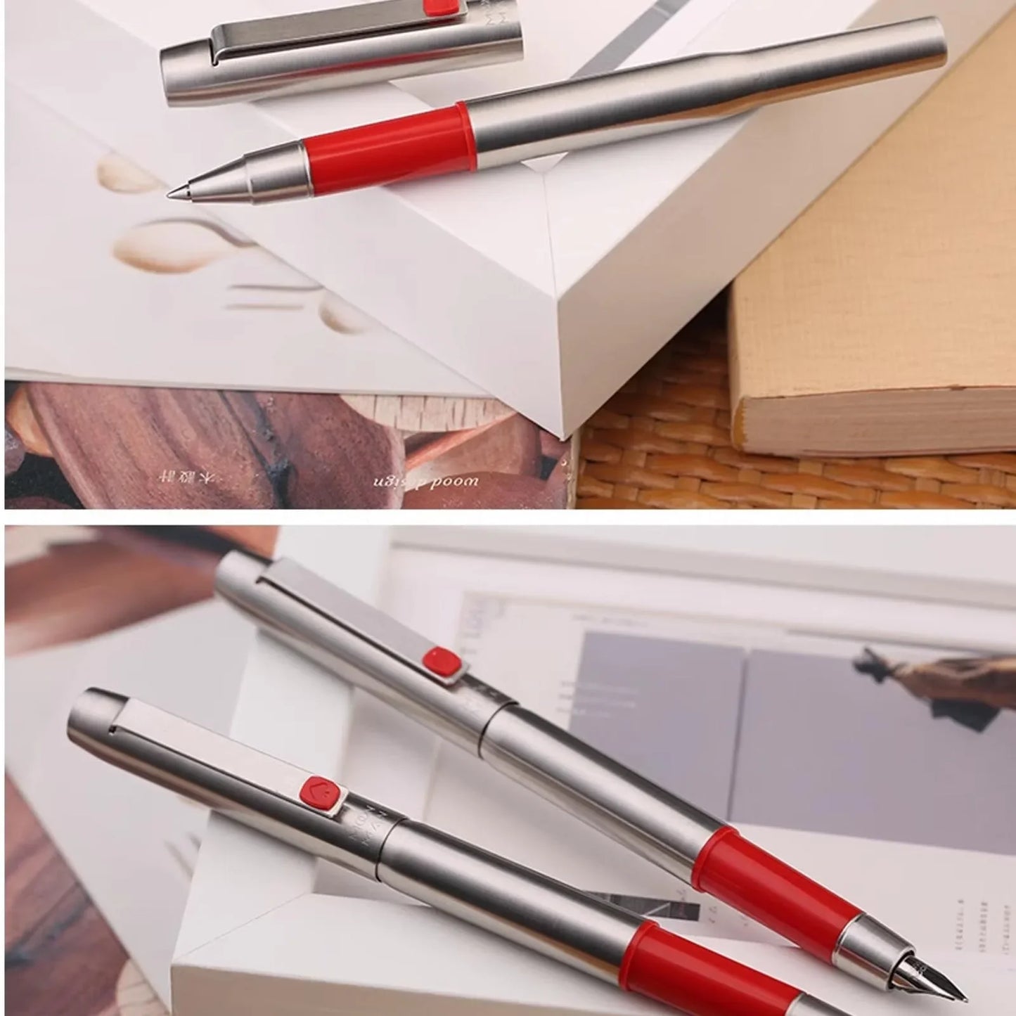 MAJOHN B25 Fountain Pen – Stainless Steel Imported F Nib with Ink Absorber, Dual-Purpose High-End Office Stationery