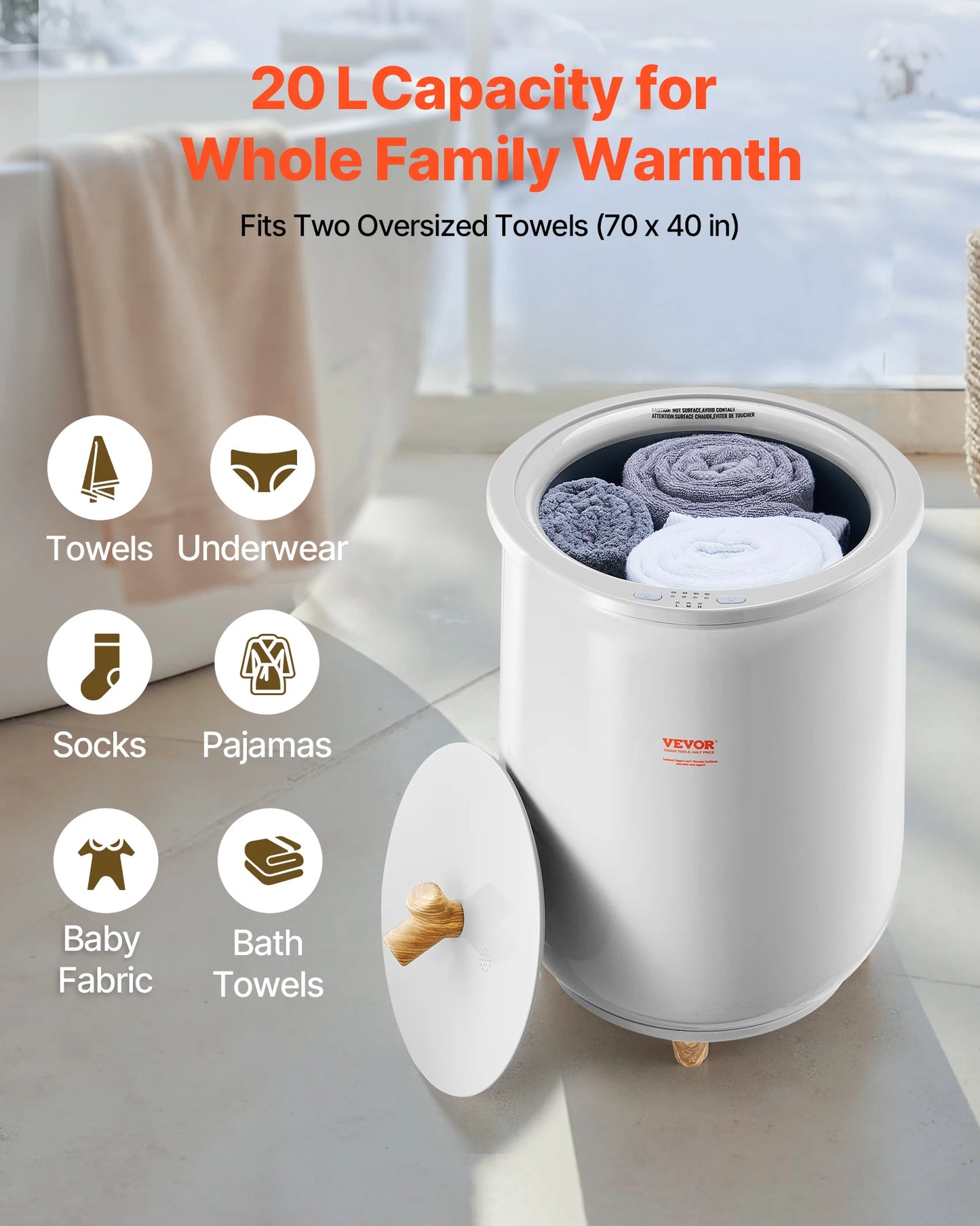 20L Towel Warmer Bucket – Heated Spa Towel & Blanket Warmer with LED, Auto Shut-Off & Adjustable Temperature