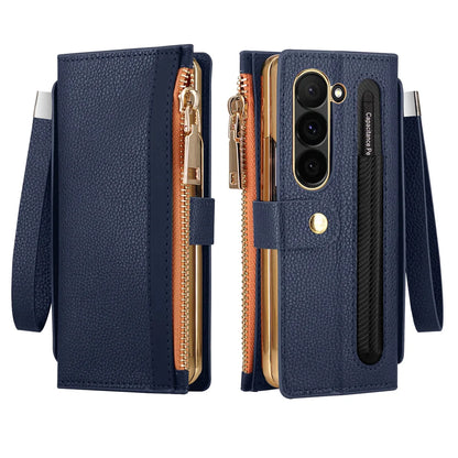 Leather Card Wallet Case with S Pen Slot for Samsung Galaxy Z Fold 6/5/4/3/2 — Multifunctional Zipper Protection Cover