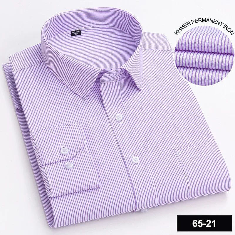 Men’s Plaid Stripe Long Sleeve Shirt - Casual Business Formal Office Shirt with Single Pocket for All Seasons