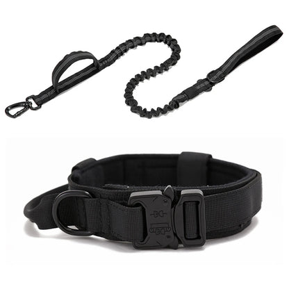 Durable Nylon Pet Dog Collar & Leash Set – Reflective Tactical Training Collar for Large Dogs