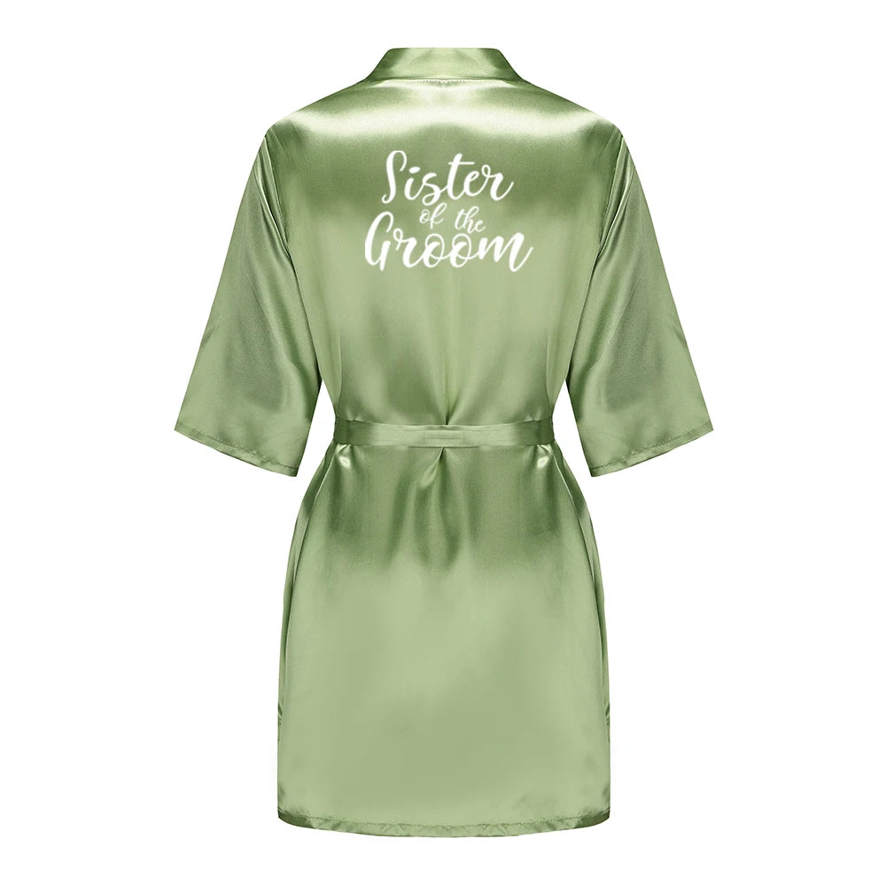 Plus Size Satin Silk Robe for Women - Wedding Bride Bridesmaid Bathrobe Sleepwear in Sage Green