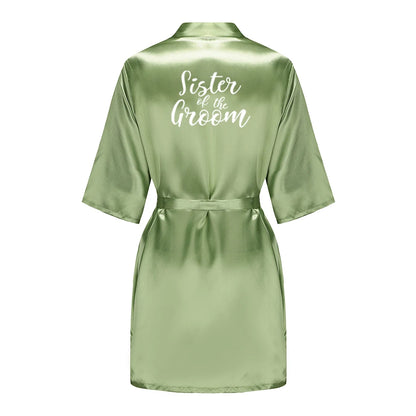 Plus Size Satin Silk Robe for Women - Wedding Bride Bridesmaid Bathrobe Sleepwear in Sage Green
