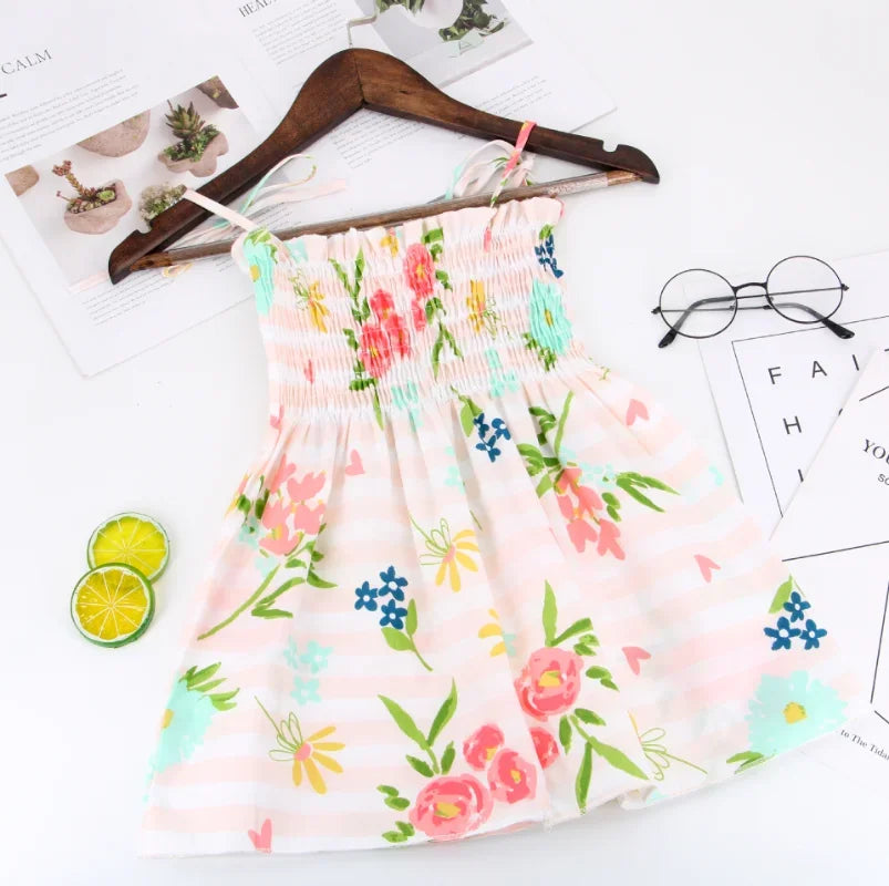 Summer Girls Princess Beach Dress – Strapless Floral Sleeveless Party & Casual Toddler Dress for Ages 1-6 Years