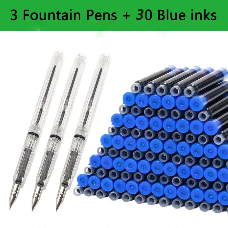 33PCS Kawaii Fountain Pen & Ink Set - Black Blue Red EF 0.38mm Replaceable Ink Pens for School Office Writing Supplies