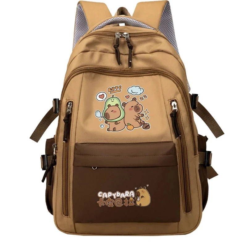 Kawaii Capybara School Backpack Set – Cute Girls Casual Daypack, Kids Bookbag & Travel School Bag Set