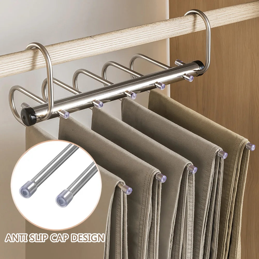Stainless Steel Multi-Tier Pants Hanger — 5/9 Tier Space-Saving Closet Organizer for Jeans, Trousers, Scarves & Clothes