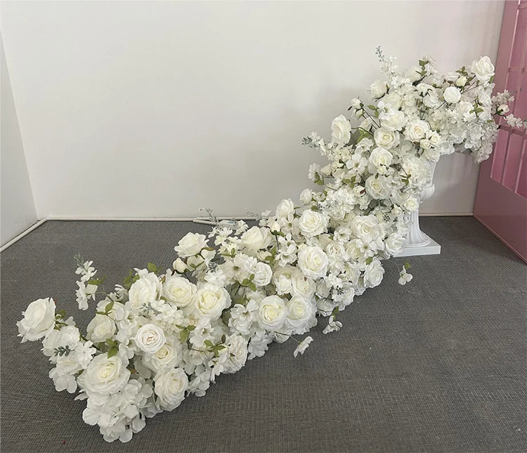 Pink Rose Artificial Flower Row – Large Floral Runner for Wedding Backdrop, Party Decor & Showcase Display Prop