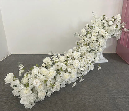 Pink Rose Artificial Flower Row – Large Floral Runner for Wedding Backdrop, Party Decor & Showcase Display Prop