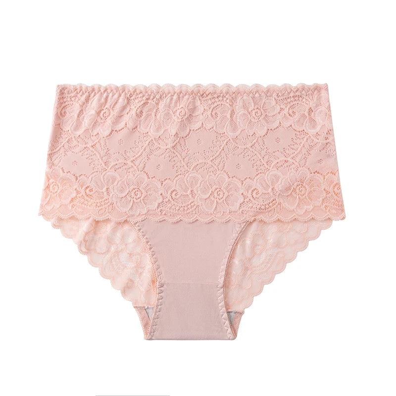 Women’s Plus Size High-Waist Lace Panties - Stretchy Breathable Briefs for Comfortable Everyday Wear