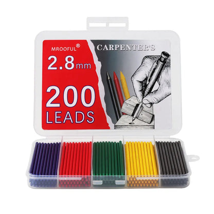 200Pcs 2.8mm Carpenter Pencil Lead Refills - Large Capacity Woodworking Pencil Accessories for Architects & Carpenters