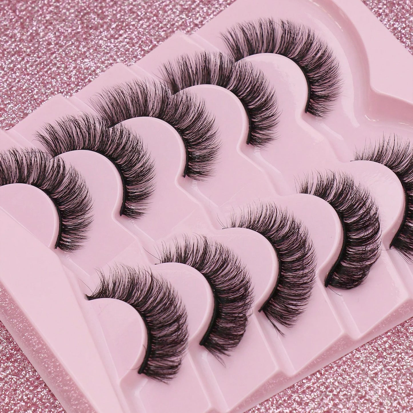 5 Pairs Cat Eye Faux Mink Eyelashes – Winged Long Natural Manga Style False Lashes Makeup Set