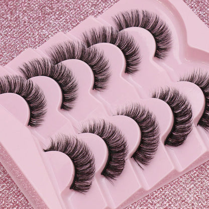 5 Pairs Cat Eye Faux Mink Eyelashes – Winged Long Natural Manga Style False Lashes Makeup Set
