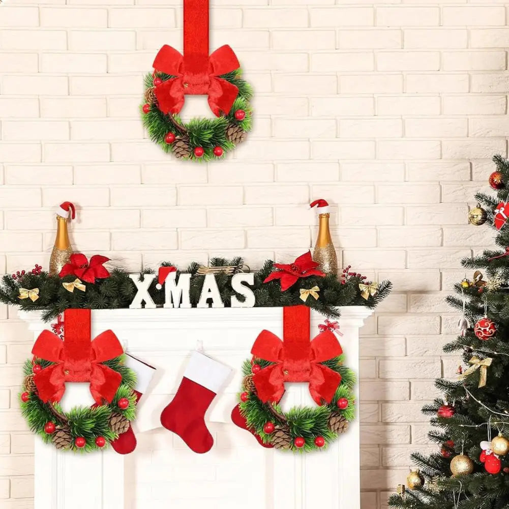 Set of 6 Mini Christmas Cabinet Wreaths with Ribbon Bows – Artificial Farmhouse Holiday Party Decorations