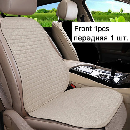 Universal Car Flax Seat Cushion Protector - Front and Rear Seat Cover Pad with Backrest Mat for Automotive Interiors