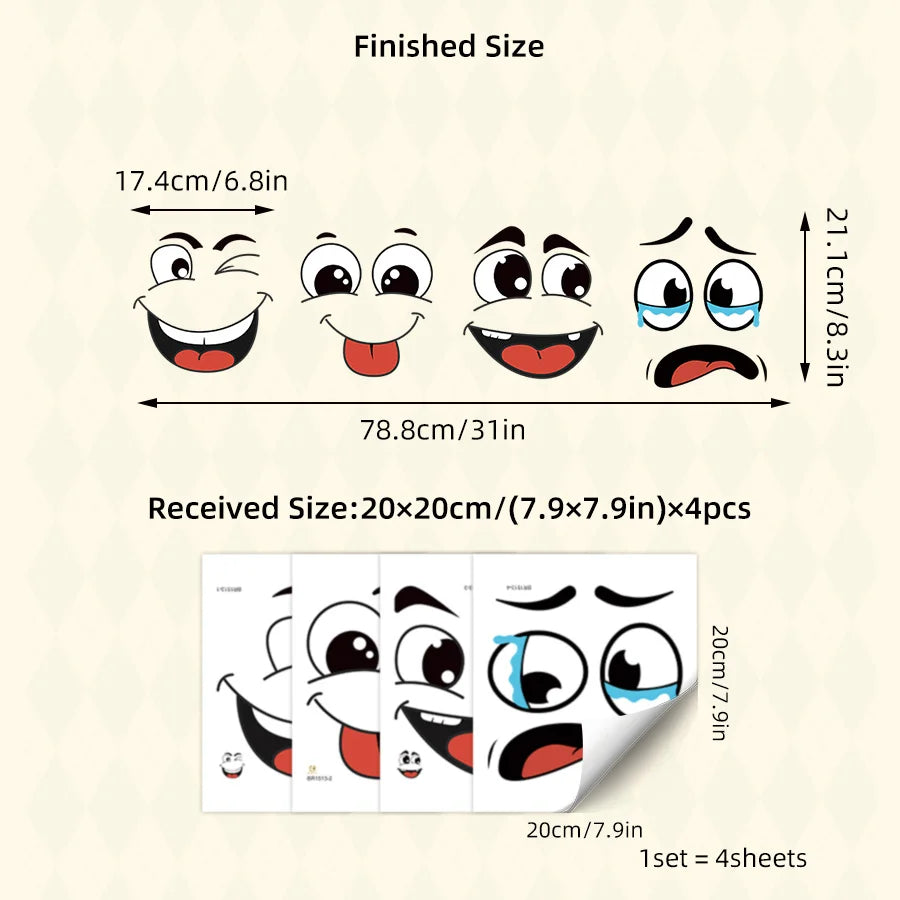 4-Sheet Cartoon Face Stickers - Self-Adhesive Decor for Trash Cans, Toilets & Home Surfaces