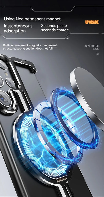 Magnetic Metal Phone Case for Samsung Galaxy S24/S23 Ultra – Aluminum Alloy Frameless Bumper with Finger Ring