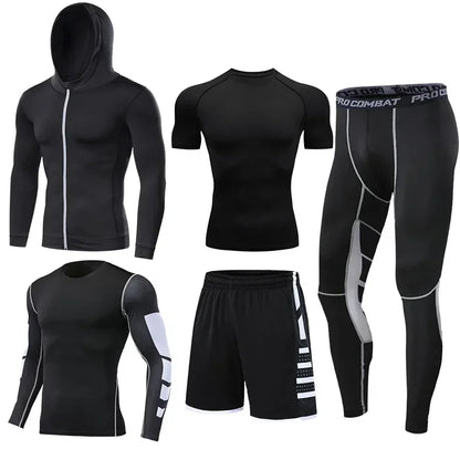 Men's Running Tracksuit Set - Compression Fitness Sportswear With Leggings, Gym Tights & Training Sweatpants