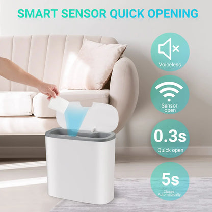 Automatic Touchless Bathroom Trash Can – Motion Sensor Waterproof Slim Garbage Bin for Kitchen & Bedroom