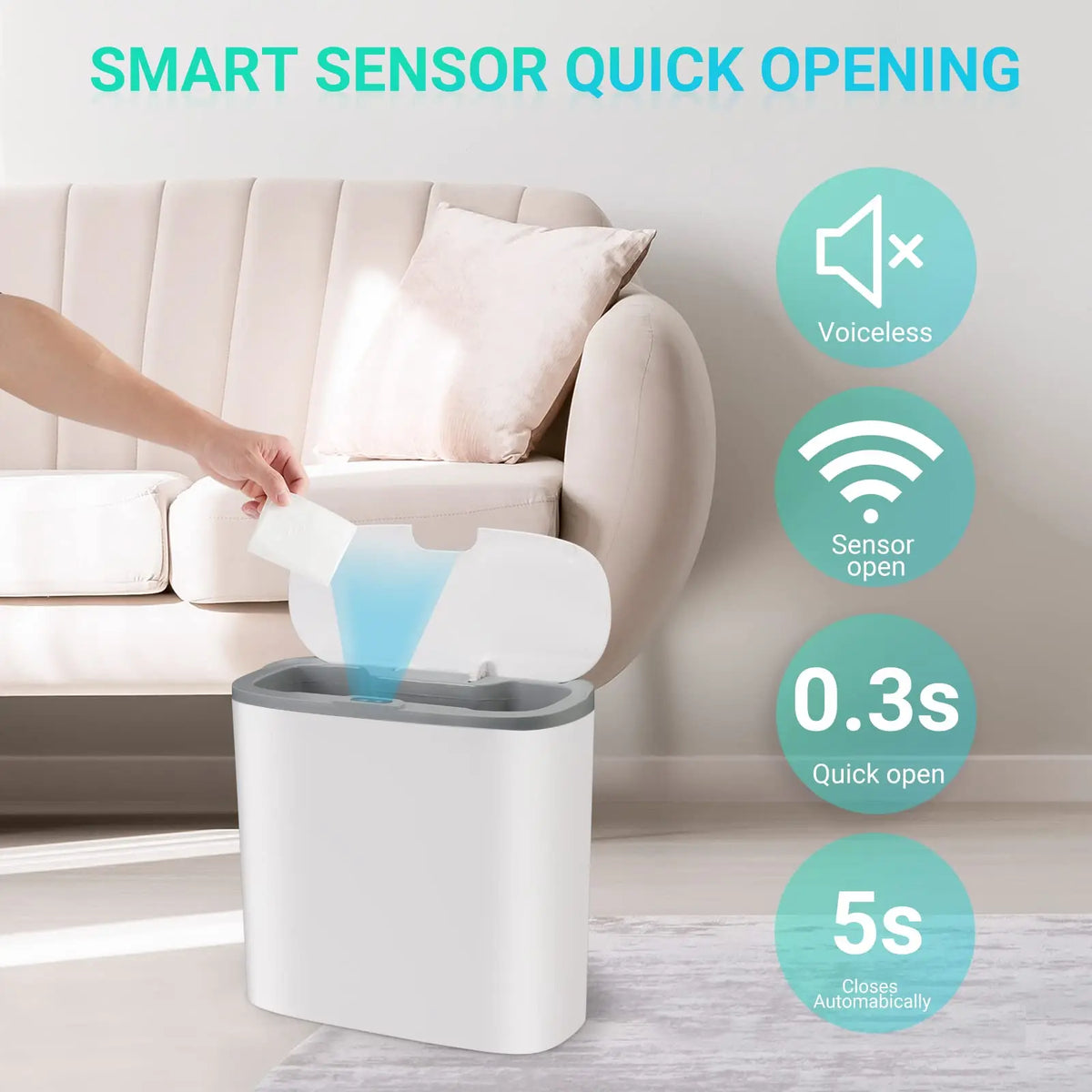 Automatic Touchless Trash Can - Motion Sensor Waterproof Slim Waste Bin for Bathroom, Kitchen & Bedroom