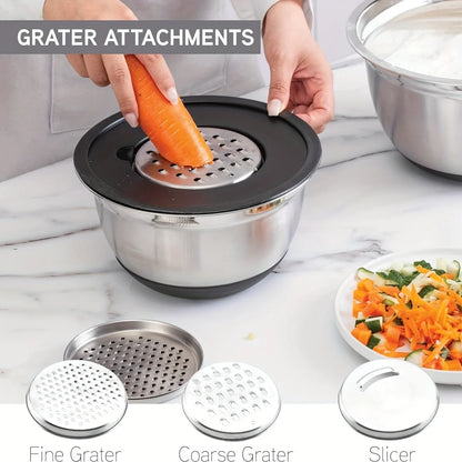 8PCS Stainless Steel Mixing Bowl Set – Airtight Lids, Non-Slip Bottoms, Black Kitchen Bowls for Baking & Serving