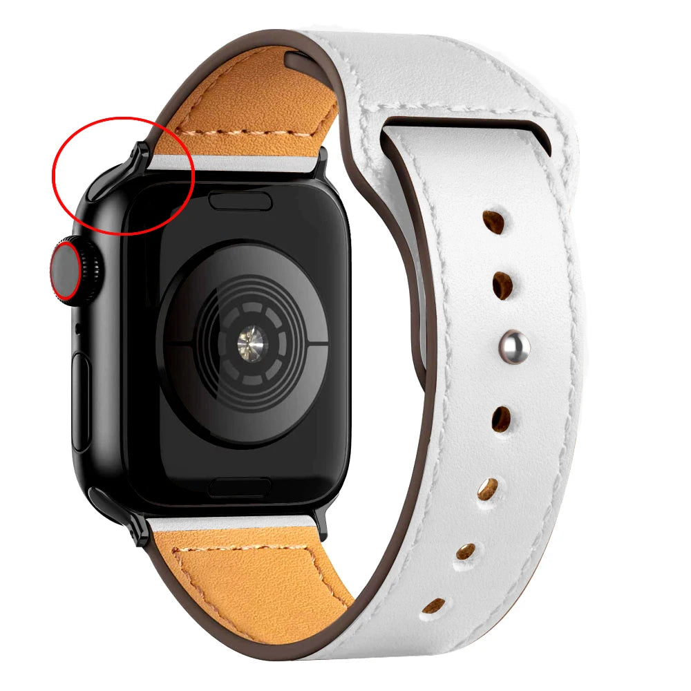 Leather Band for Apple Watch Ultra 2 – Compatible 49mm/45mm/44mm/41mm/40mm/38mm, Wrist Bracelet Strap for iWatch Series 3–9, SE, 4, 5, 6, 7, 8 & 9