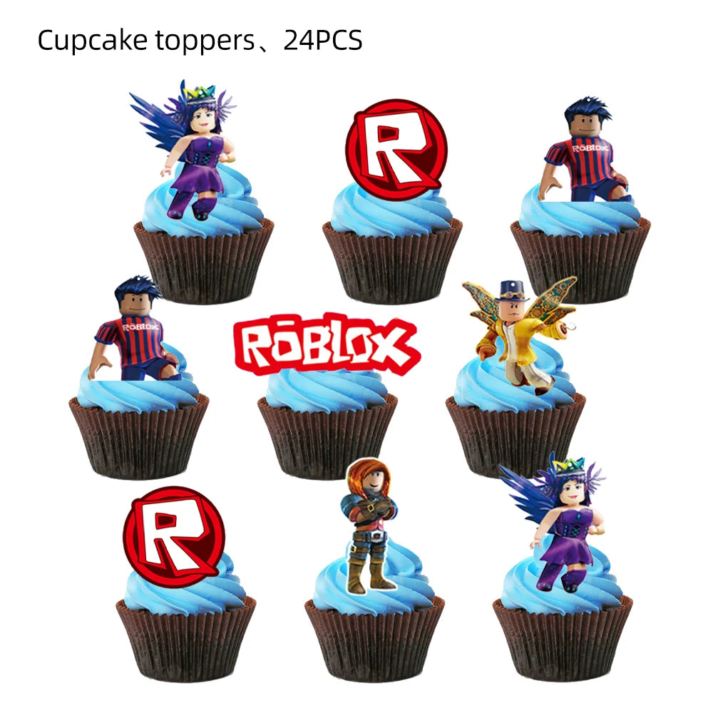 Roblox Birthday Party Supplies — Balloons, Disposable Tableware & Backdrop for Kids’ Party or Baby Shower