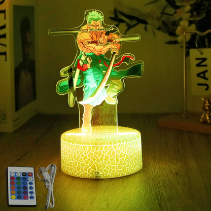 One Piece Luffy Zoro Action Figures 3D LED Lamp – Anime PVC Model Toy Night Light for Kids & Christmas Gift