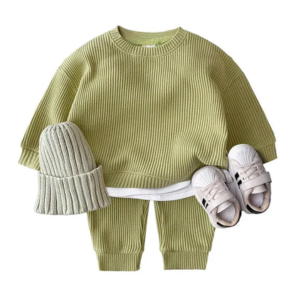 2PCS Kids Clothes Set for 1-7Y - Solid Cotton Pullover Sweatshirt & Pants, Long Sleeve Autumn Outfits for Boys & Girls